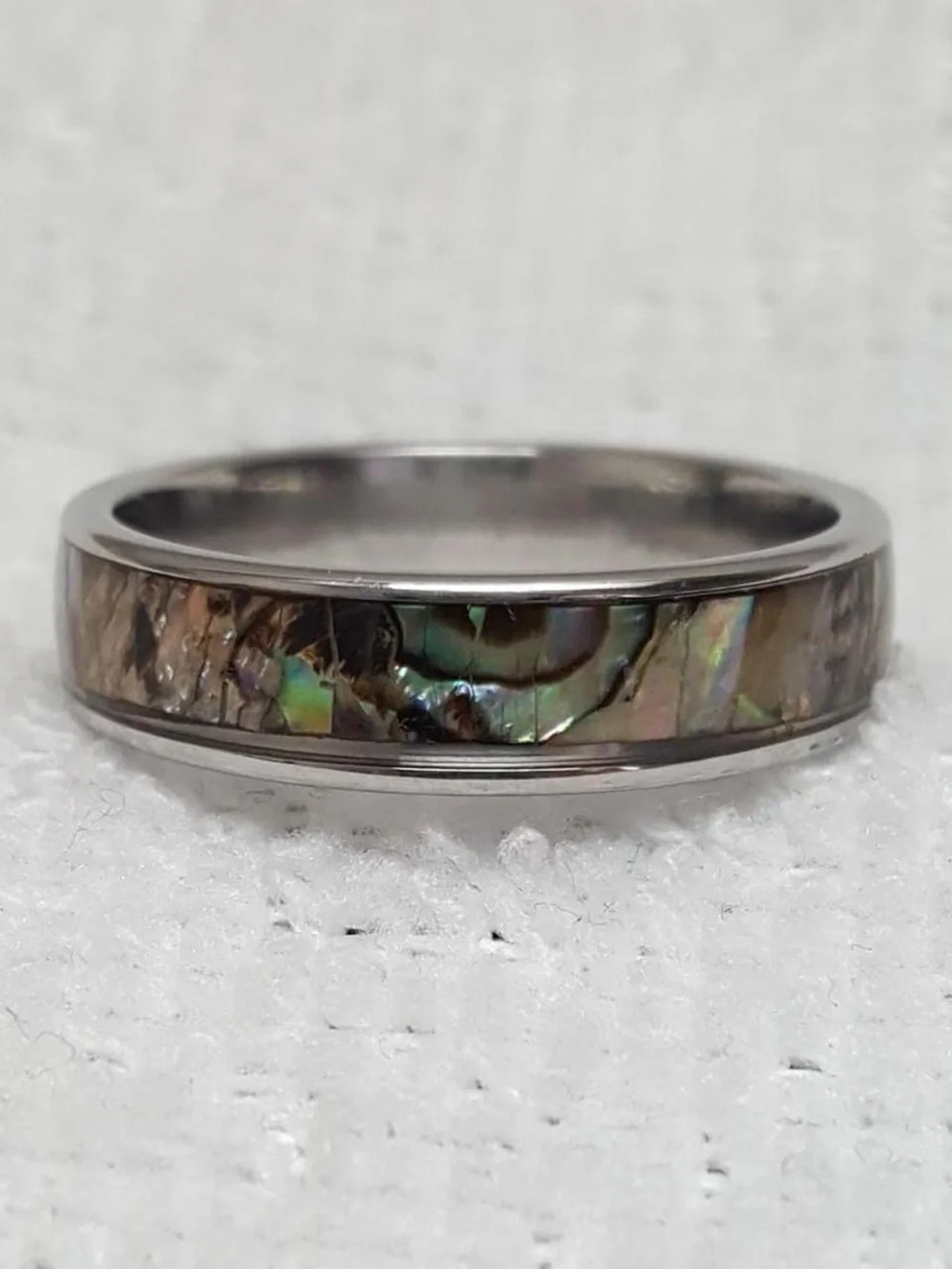 Silver Abalone Inlay Women's Band - Iridescent Green